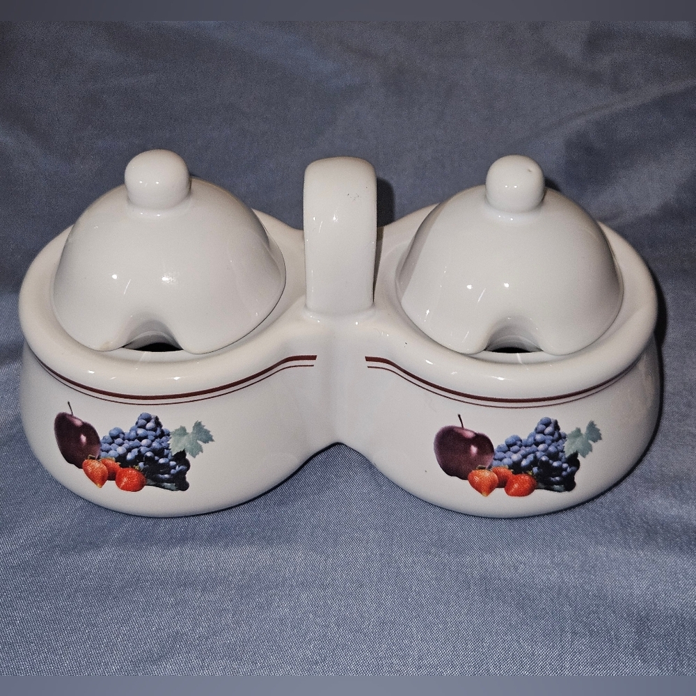 Vintage Houston Harvest Fruit Design Double Jelly/Jam Server with Lids No Spoons
